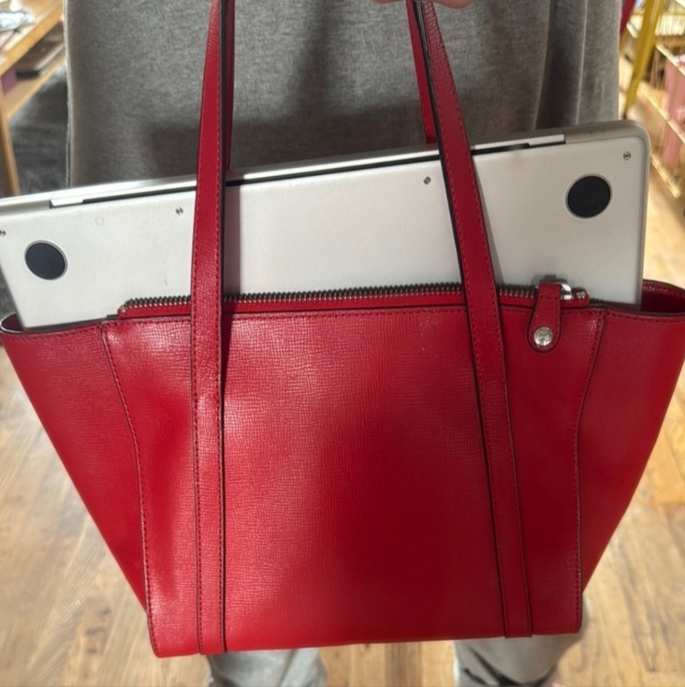 Red Structured Mini Leather Tote Bag - Picture 5 of 5